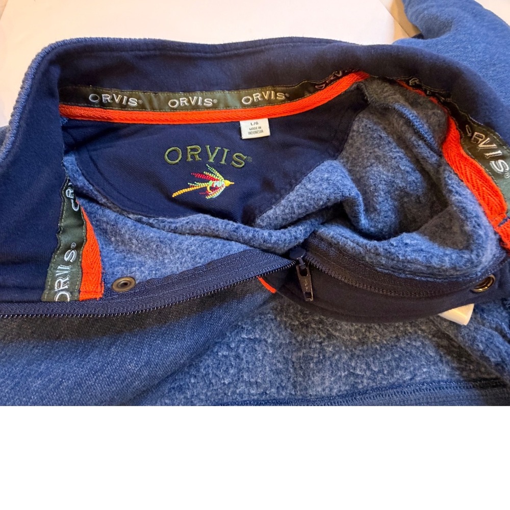 Orvis Mens Blue Heathered Quarter Zip Fleece Pullover Sweatshirt Large 615914 - Picture 9 of 9